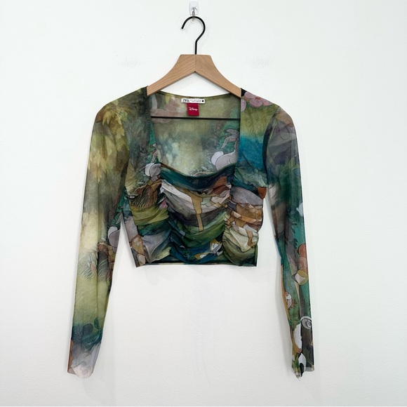 Zara × Disney Bambi Draped Tulle Sheer Mesh Long Sleeve Crop size Small - Picture 2 of 7